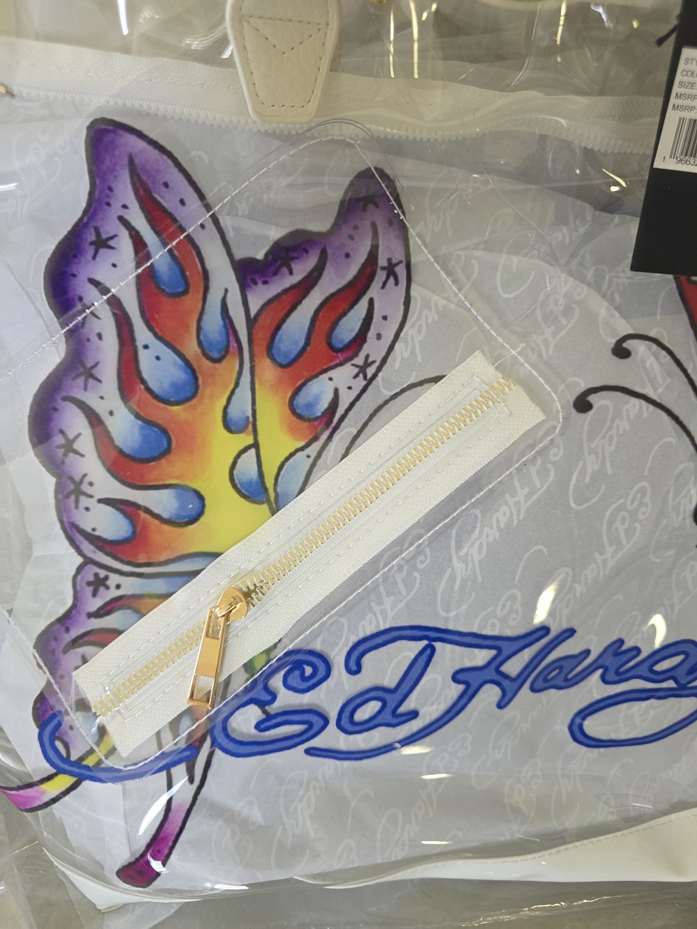 Ed Hardy Clear Tote with Multicolor Butterfly Print - Picture 3 of 3